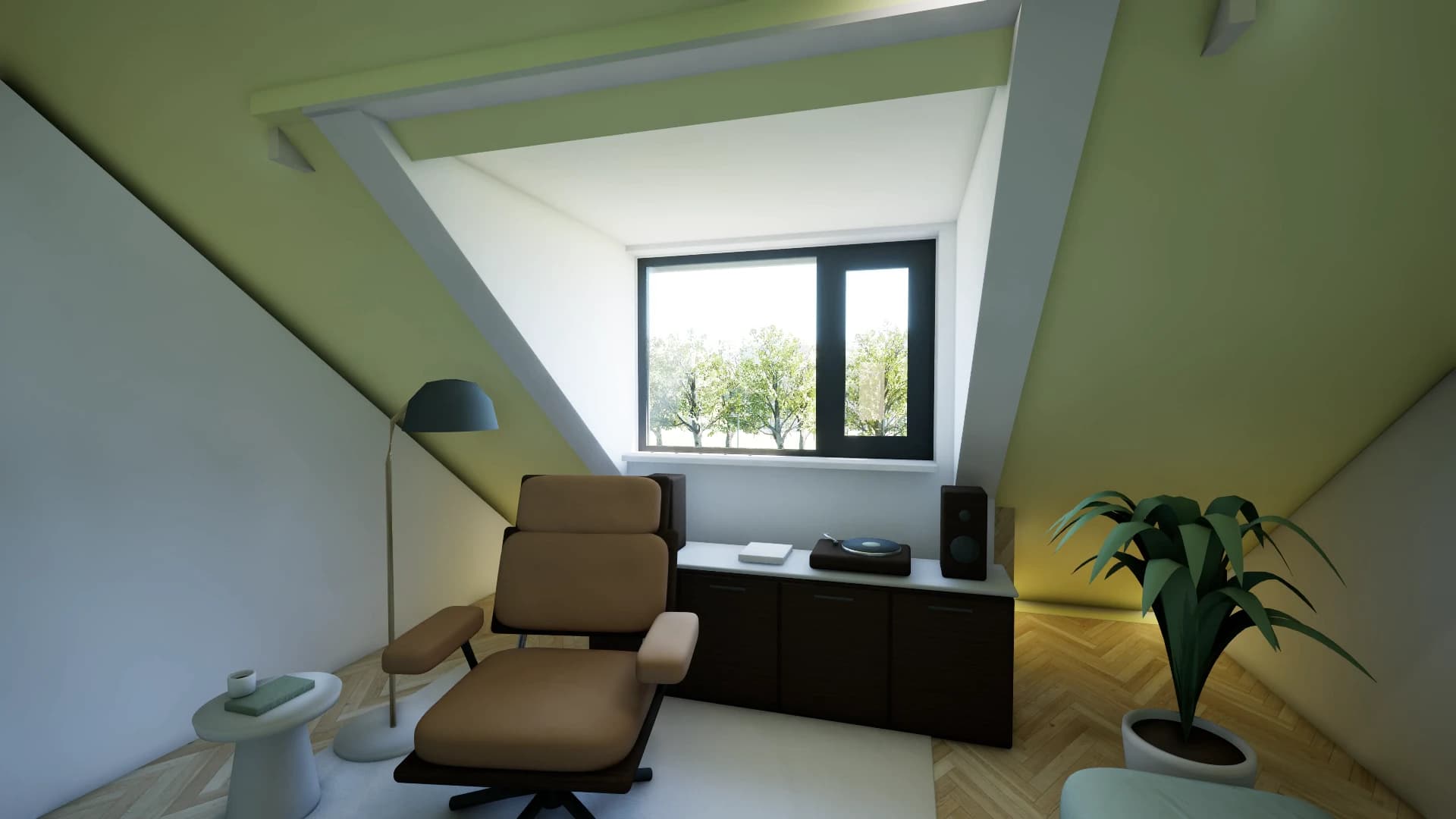 The attic with a dormer, part of the complete home walkthrough.